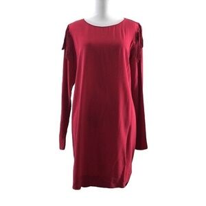 Rory Beca Red Fringe Long Sleeve Mini Shift Dress Womens Medium 100% Silk